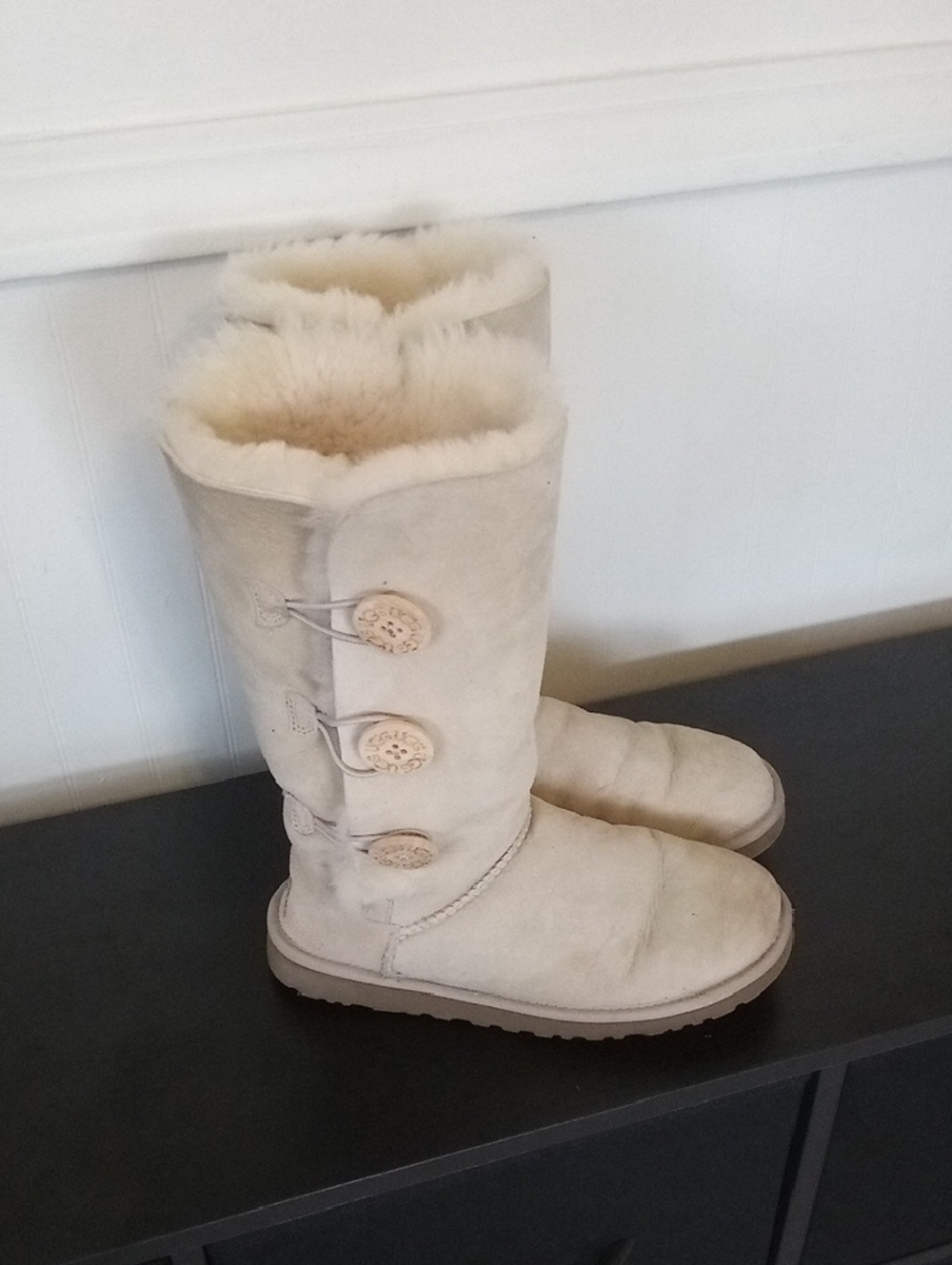UGG Women's Triple Bailey Button Tall Shearling Boots In Sand